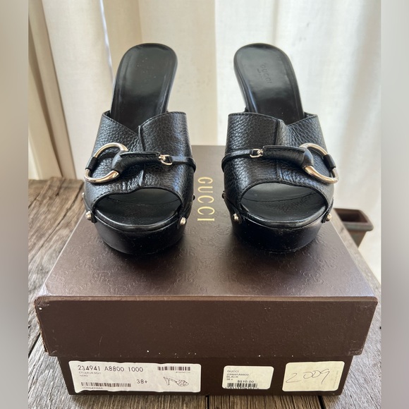 Gucci Black Leather Icon Bit Platform Sandal Clog Heel EU 38+ US 8/8.5 - Picture 3 of 6